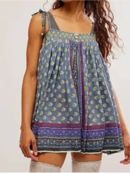 Free People Pants - Free People Intimately Rule the World Romper Blue Purple Boho Festival Size S